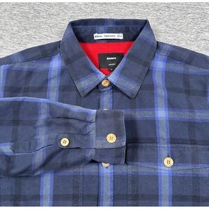 Finisterre Shirt Shacket Mens Medium Blue Plaid Fleece Lined Button Up Outdoor